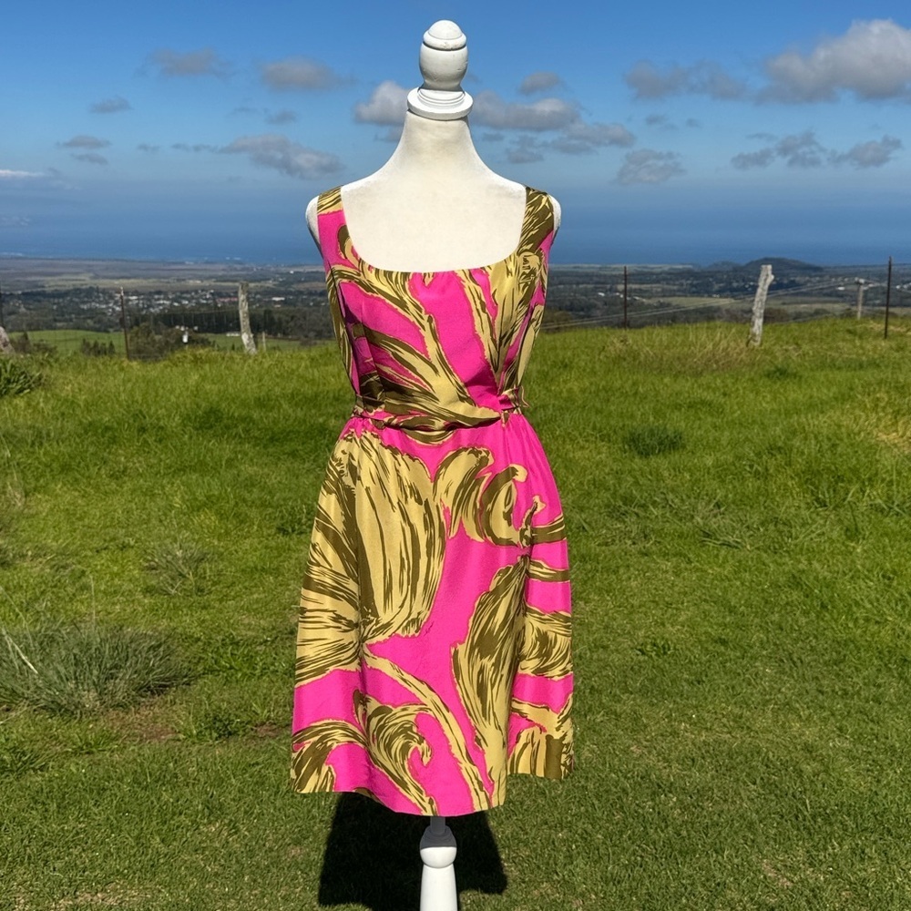 Milly Pink Palm Dress Retro Silk Mini Dress 8